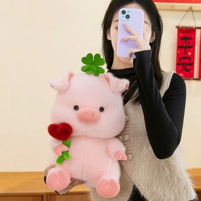 Pig Doll Cartoon Bow Holding Flower Pig Doll Children Sleeping Pillow Doll Spot Plush Toy