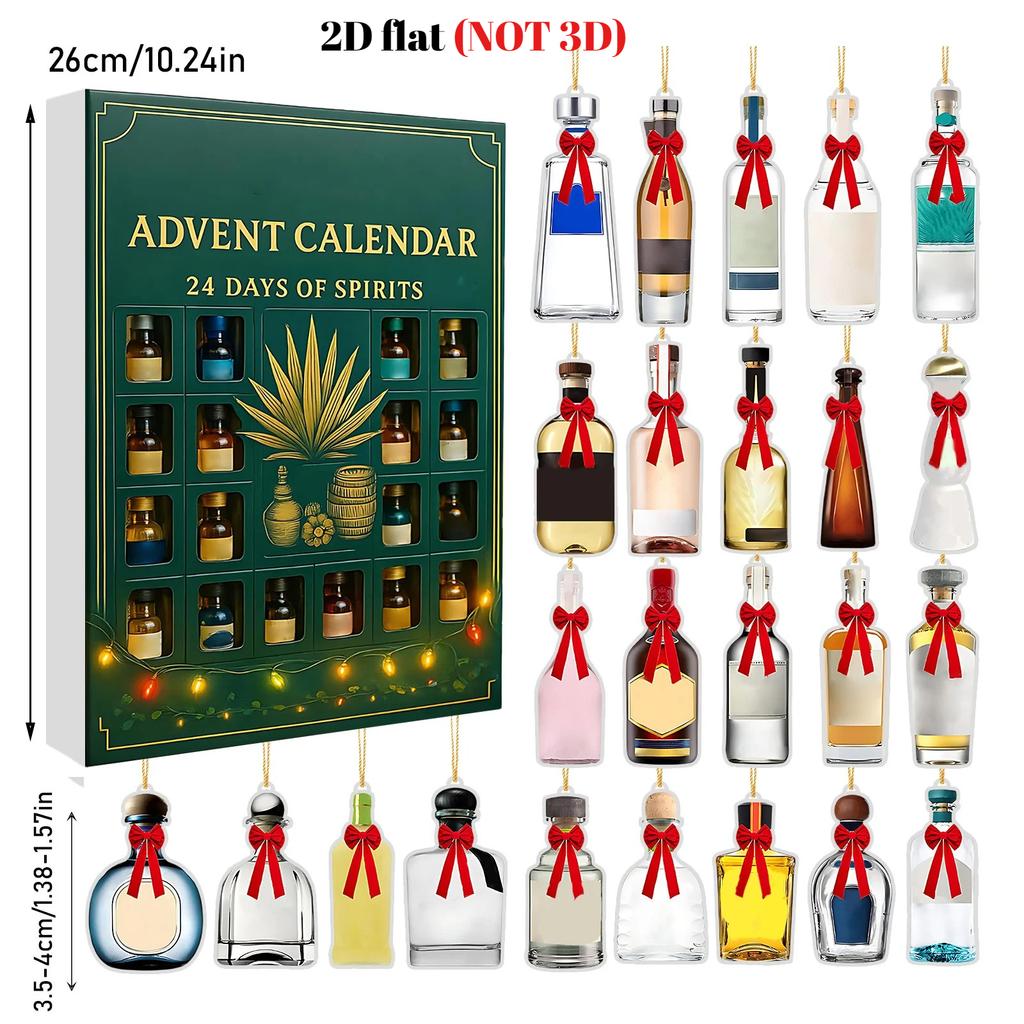 2D Plochá 24dílná Tequila Akrylová Závěsná Dekorace 24ks Vánoční Adventní Kalendář Slepý Box Kreativní Překvapivý Dárek