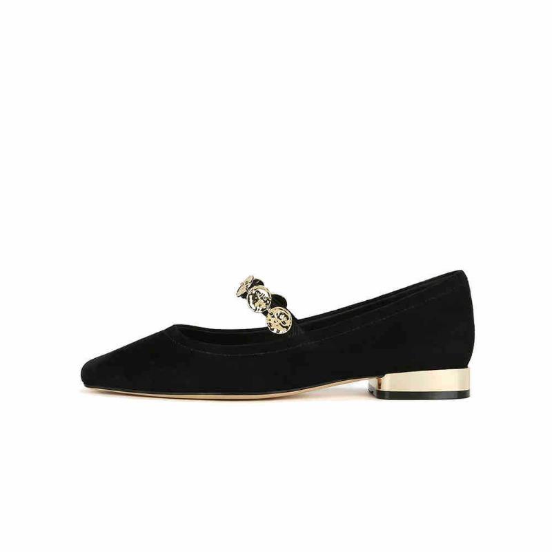 

[] Jiangnan Girl~ Square Head Small Gold Coin Flat Bottom Mary Jane Single Shoes Women s Duobao Shoes Commuter 35 чёрный