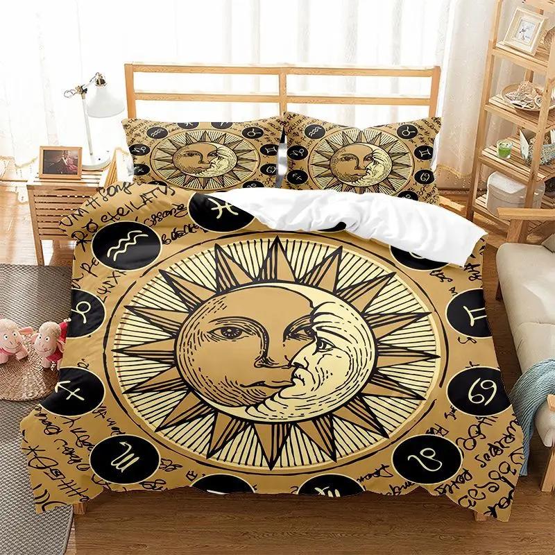 Sun Moon Zodiac Bedding Set King Queen Size Twelve Constellations Duvet Cover Adults Astrology Polyester Comforter