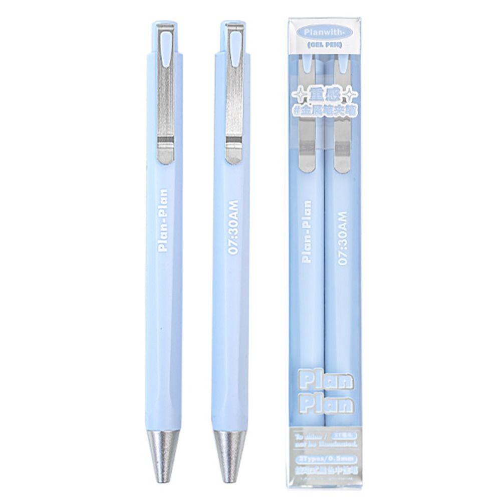 2Pcs/Box Creative ST Tip Gel Pen Press Type 0.5mm Black Ink Ballpoint Pen School Office Supplies Neutral Pen