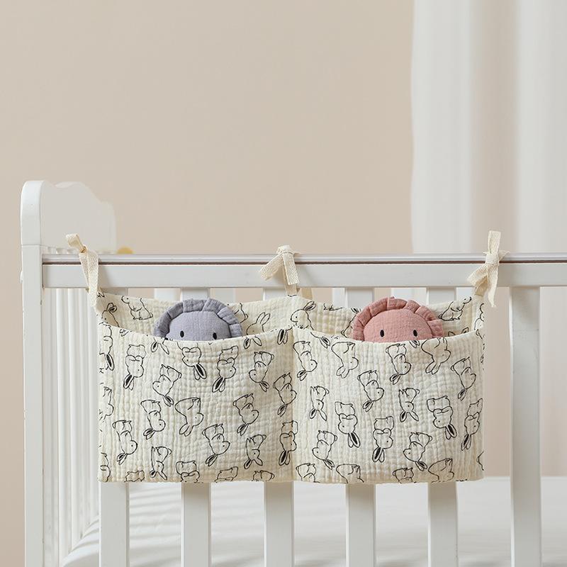 Baby Crib Organizer Cot Caddy Bed Storage Bag 2 Pockets Bedside Hanging Diaper Pure cotton Organizer for Diapers Toys Clothing