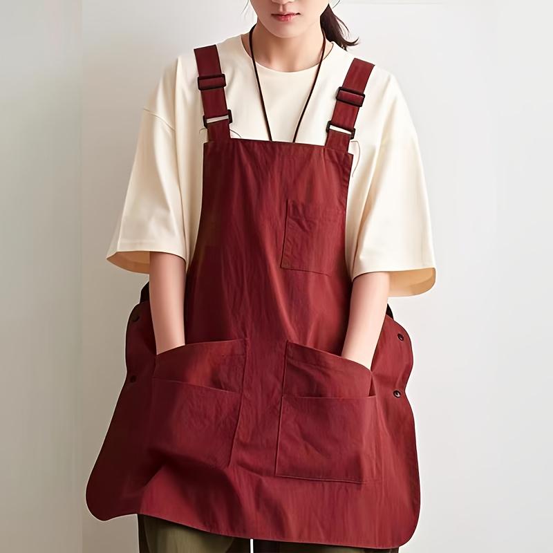 

Multifunctional Apron With Multiple Pockets Adjustable Reversible Design Kitchen Baking Coffee Shop Library Restaurant Home Use красный