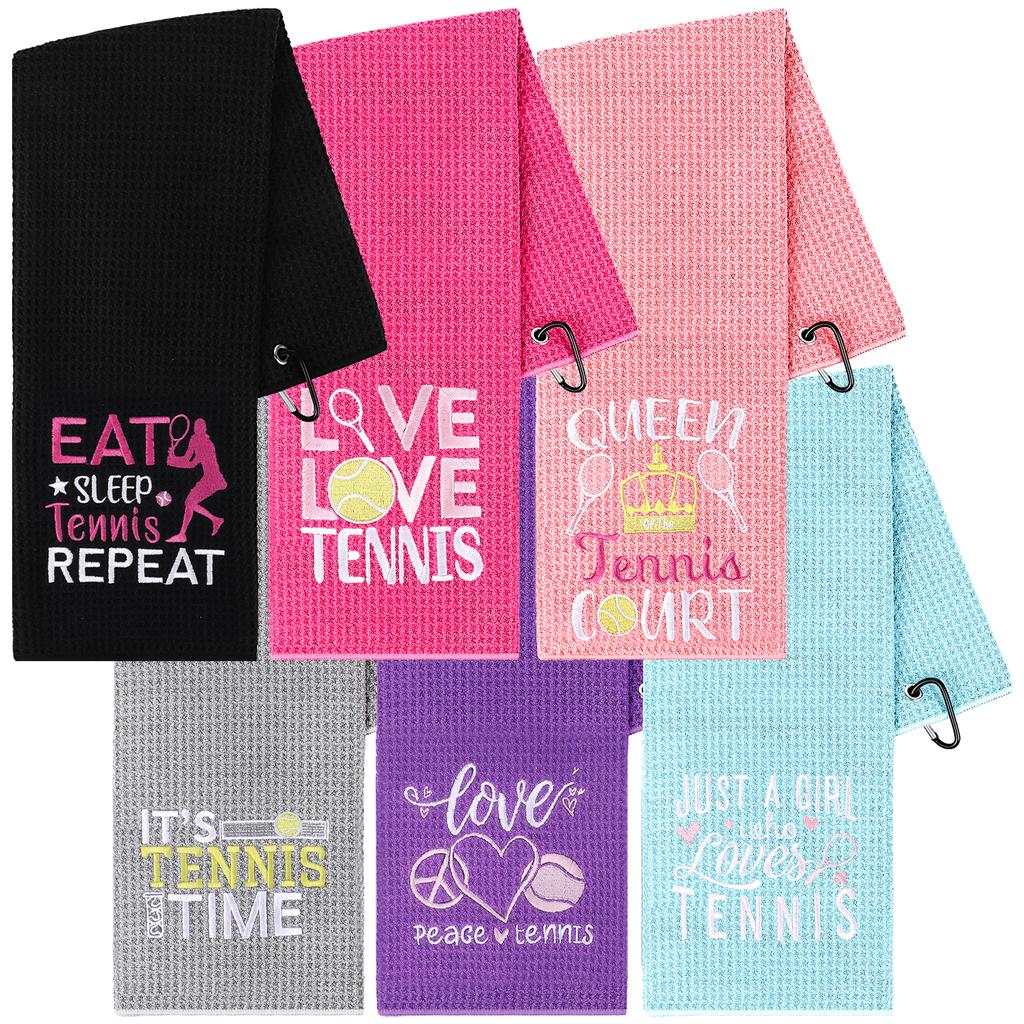 6 Pcs Tennis Towel Funny Soft Tennis Prints Towels Embroidered Tennis Towel With Carabiner Clip Tennis Hand Towels Tennis Gift F