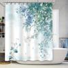 Elegant Blue Floral Shower Curtain With Green Leaves White Blossoms For Bathroom Decor Waterproof Mildew Resistant