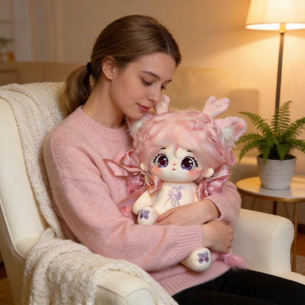 Cotton Plush Doll With Deer Horns For Girls Gift And Collectible Decor