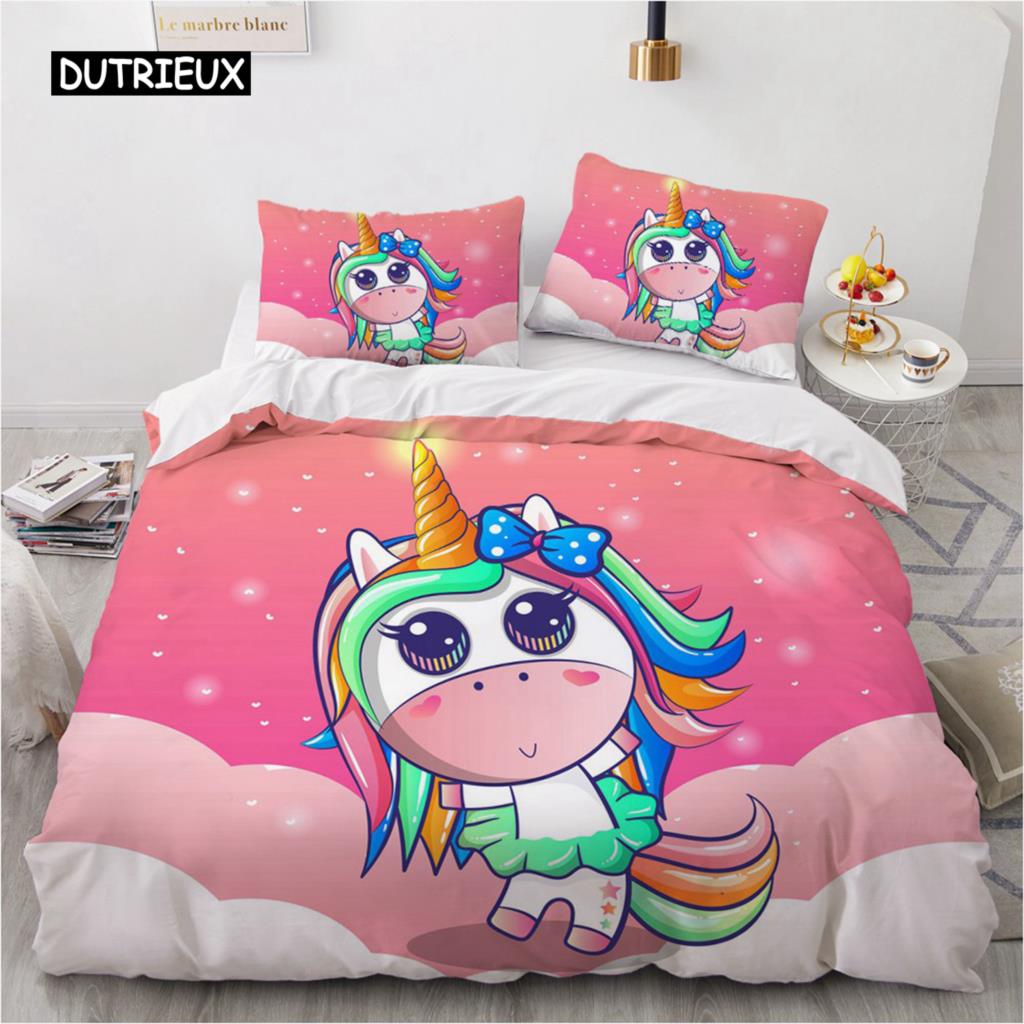 Cartoon Unicorn Design Duvet Cover Set Cute Comforter Cover Bedding Set Bed Linen For Baby Kids Girls Gift Bedroom Decoration