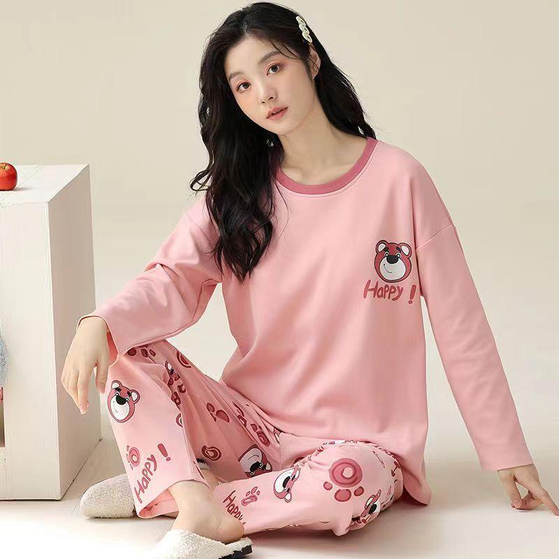 Pyjama Printemps Hiver, Femme, Version Coréenne, Manches Longues, Ensemble Homewear, Ample, Grande Taille, Ensemble Deux Pièces, Peut Être Porté Dehors