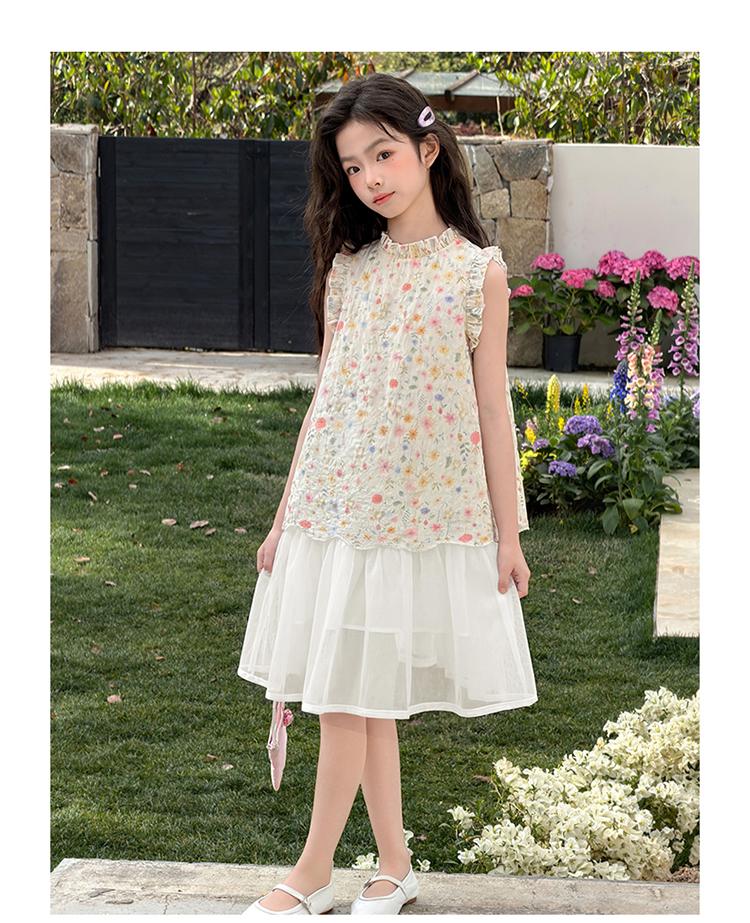 Girls' floral dress, summer new style, super beautiful sleeveless vest dress, middle-aged children's summer dress, fashionable princess dress