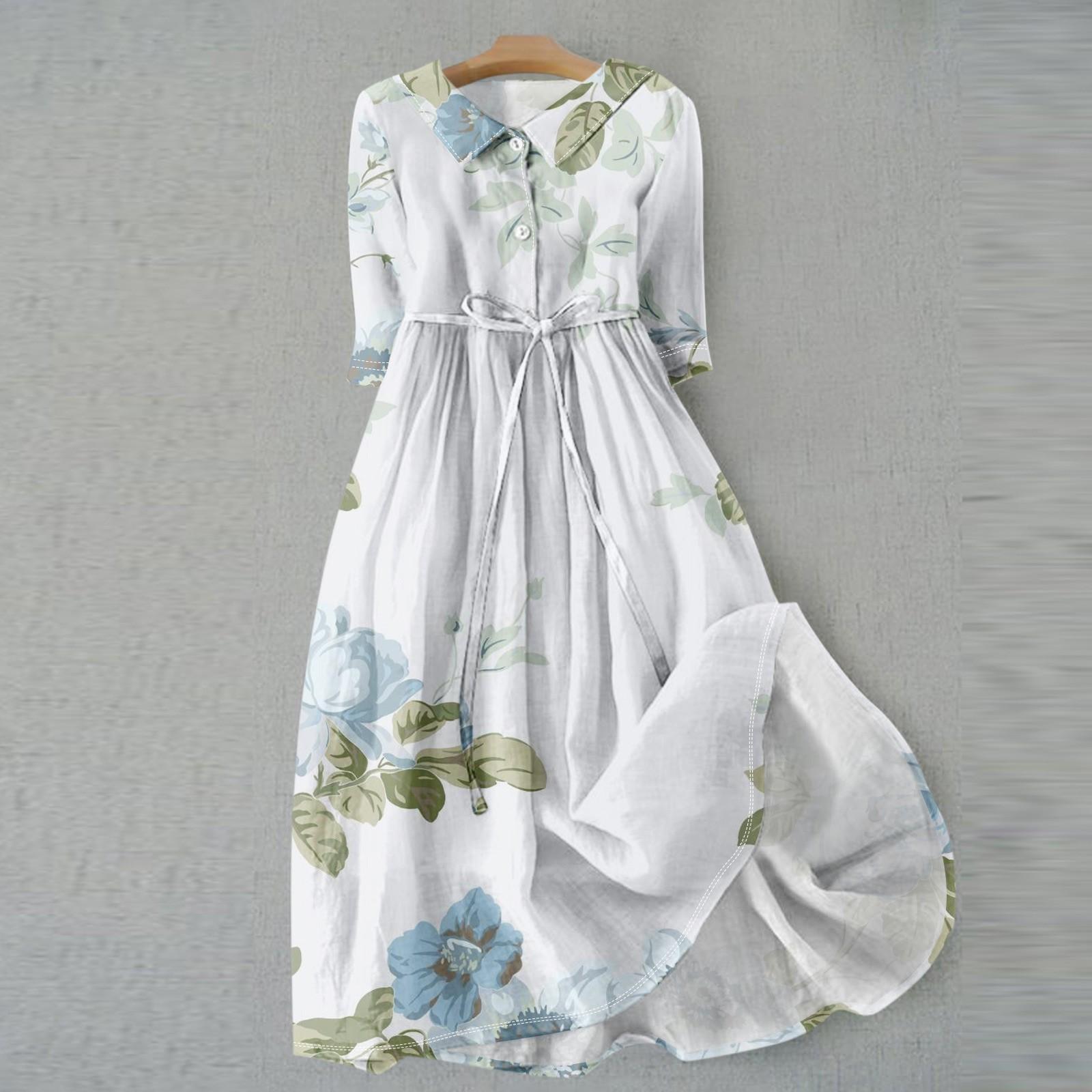 

Женская мода повседневное платье с воротником на лацкане и пуговицами с рукавами 3/4 и бретелями M