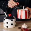 Retro Polka Dot Stripe Ceramic Spice Jar with Lid Spoon Cute Kitchen Seasoning Storage Container Home Countertop Sugar Salt Jar