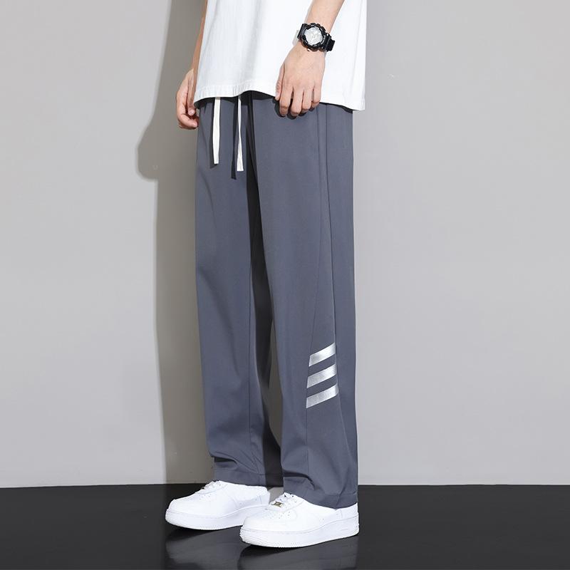 

Мужские летние тонкие полосатые брюки из ледяного шелка, американские спортивные брюки прямого кроя, свободные брюки широкого кроя с драпировкой, повседневные брюки 4XL
