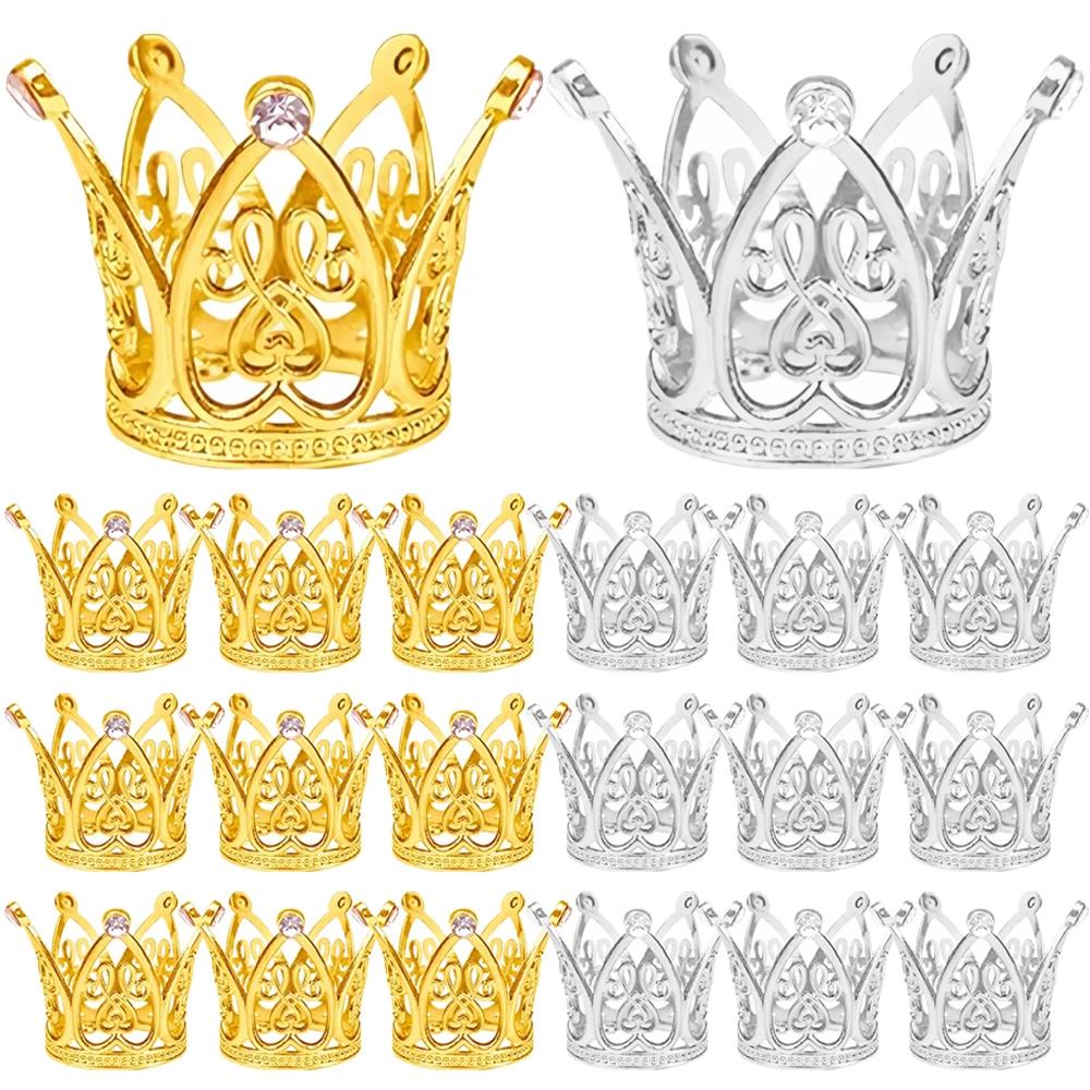 30/1Pcs Mini Pearl Crown Cake Decoration Gold Silver Cupcake Topper For Flower Arrangements Baby Shower Wedding Party Decoration