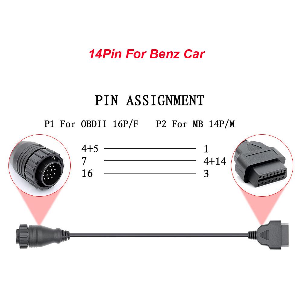 For Benz Car 14 Pin 38 Pin Connector for Star OBD To OBD2 Scanner Car Diagnostic Auto Tool Extension Cable for Mercedes Benz Car