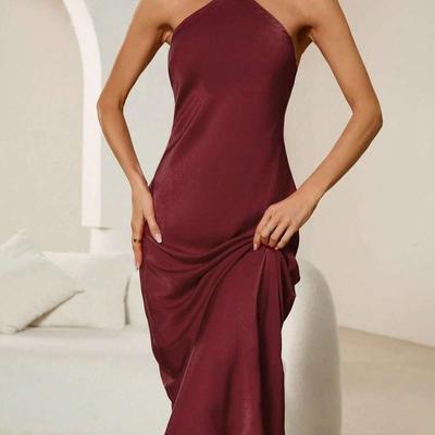 Women's Sexy Dress, New Spring and Summer Evening Dress, Satin Satin Strappy Long Dress
