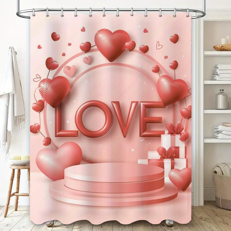 Romantic Love Heart Print Shower Curtain For Bathroom Decoration