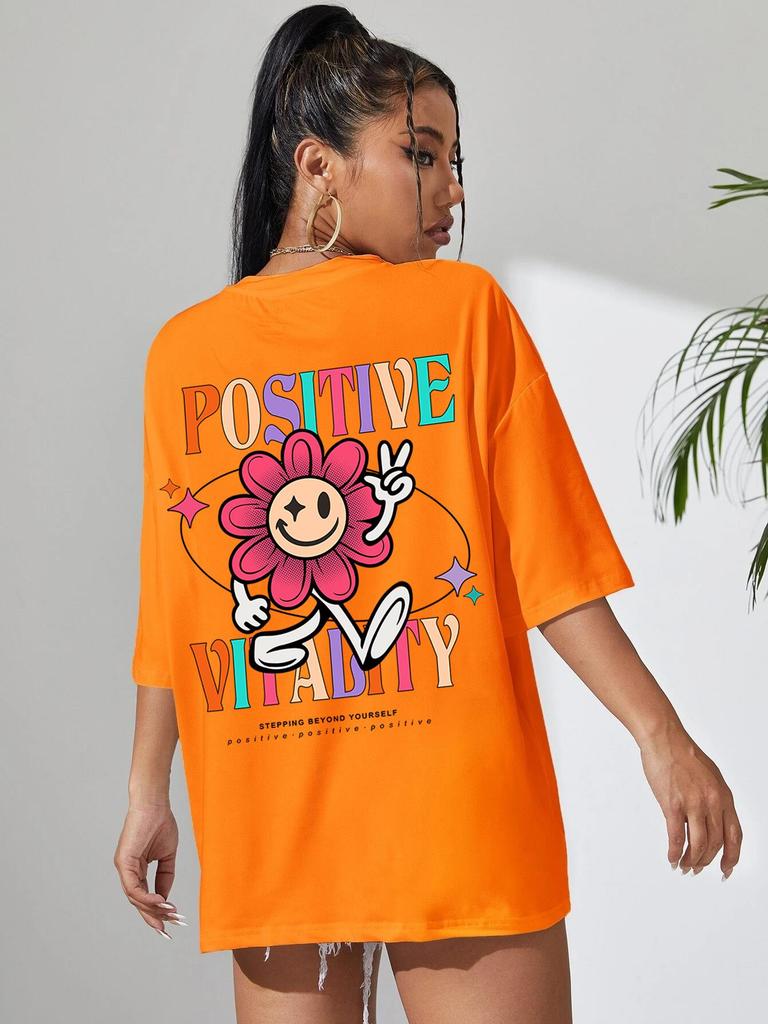 Positive Vitality Sunflower Printed Female Tshirt Harajuku T-Shirts Breathable Short Sleeve Hip Hop Fashion Street Tops Women