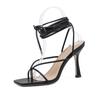 Summer Women Sandals Narrow Band Vintage Square Toe High Heels Cross Strap Thong Sandals Women V Shape Design Shoes Women