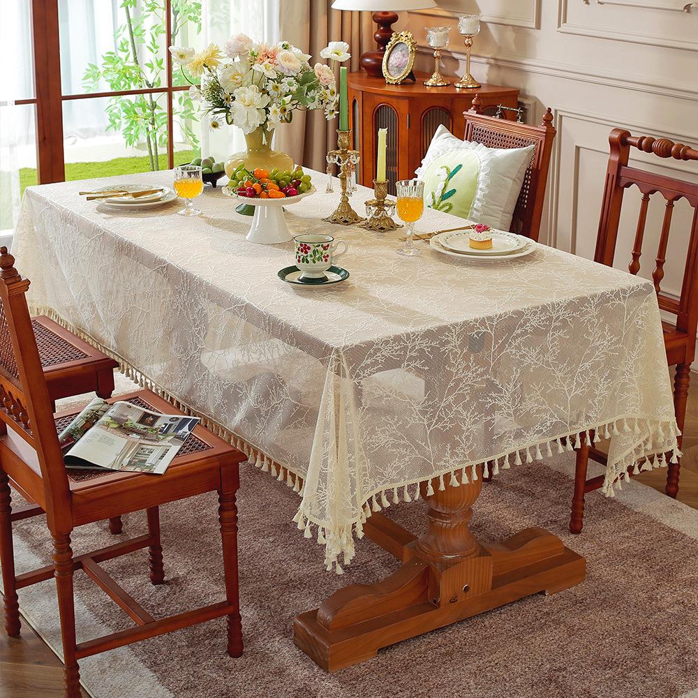 Retro Hand Crochet Hollowed Out Tablecloth High Sense Hollowed Out Non-Slip Literary Coffee Table Cover Rectangular Tablecloth