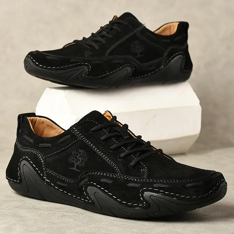 Leather Shoes Lace Up Trend Comfortable Men Shoes Outdoor High Quality Soft Homme Classic Ankle Non-Slip Flats Moccasin Zapatos
