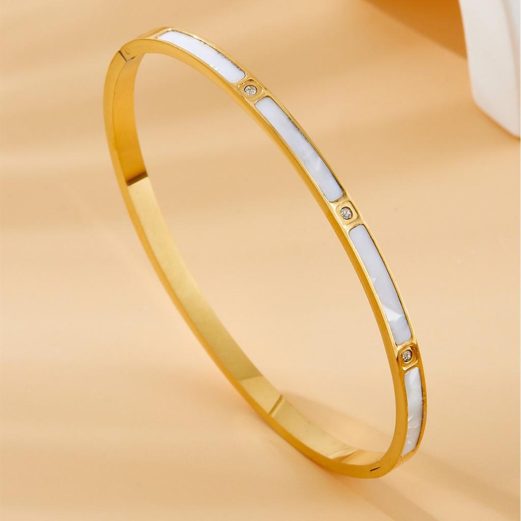 Htpwe Stainless Steel Shell Inlaid Zirconium Bracelet Women 18k Gold Couple Holiday Gift Non-Fading Bracelet Party Daily Zircon