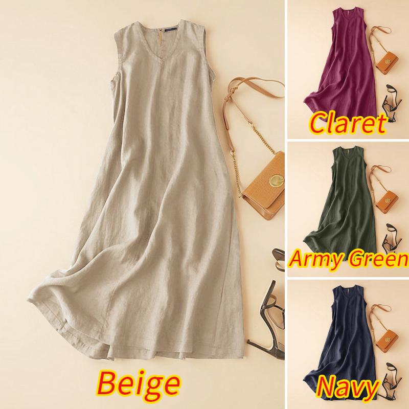 

Бавовняна сукня. Жіноча літня сукня-майка з V-подібним вирізом без рукавів M бежевий
