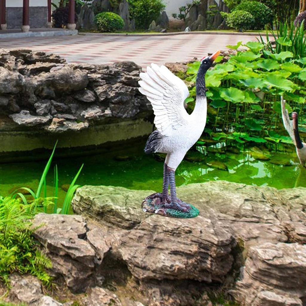 11cm Outdoor Garden Statue Bird Statues Sculptures Crane Carving Resin Yard Art Craft Miniature Decoy for Home Outdoor Pond Decoration Gift