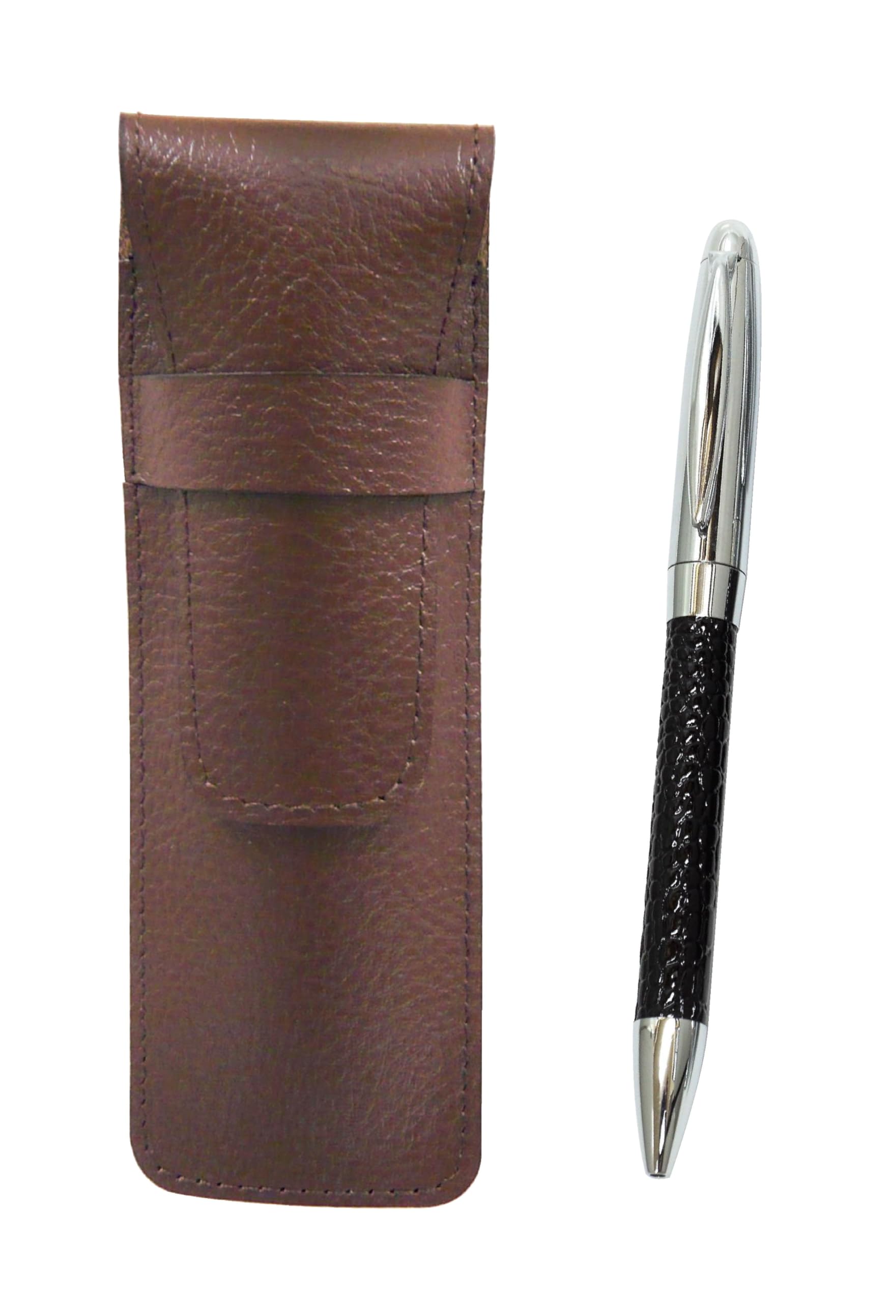 

Футляр для ручки из зернистой воловьей кожи шоколадного цвета, обернутый в натуральную кожу, вращающаяся шариковая ручка, набор для директора, черный SASTYO-PD03-B