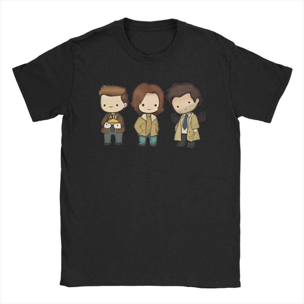 Supernatural Chibi Team T Shirts for Unisex Unisex Pure Cotton Vintage TShirt Round Collar  Tees Short Sleeve Tops 4XL 5XL 6XL