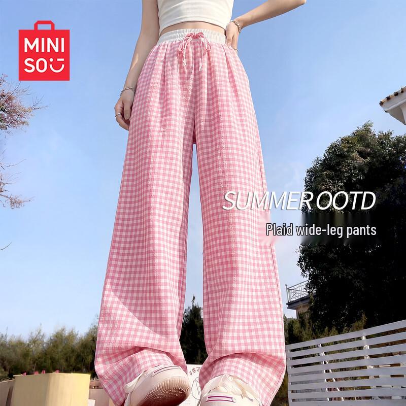 Женские летние клетчатые брюки-клеш MINISO S