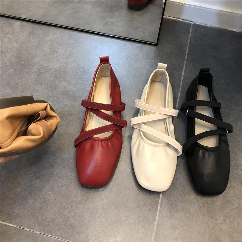 Fashion Spring Ballet Flat Shoes Women Comfy Leather Shoes  Women Luxury Women Square Toe Flat Mary Janes Ladies Shoes Double Buckle