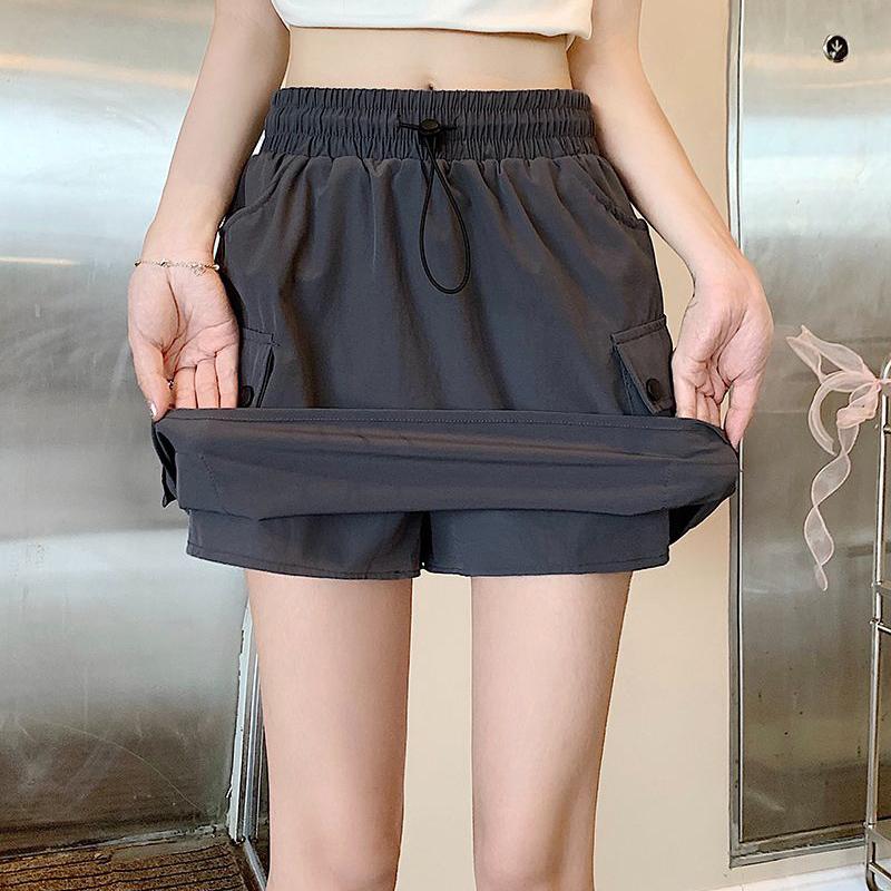 

Summer Female Ins Korean Cargo Short Skirts Hot Sale Women Quick Drying Dress Girls Drawstring High Waist Thin Skirts S темно-серого