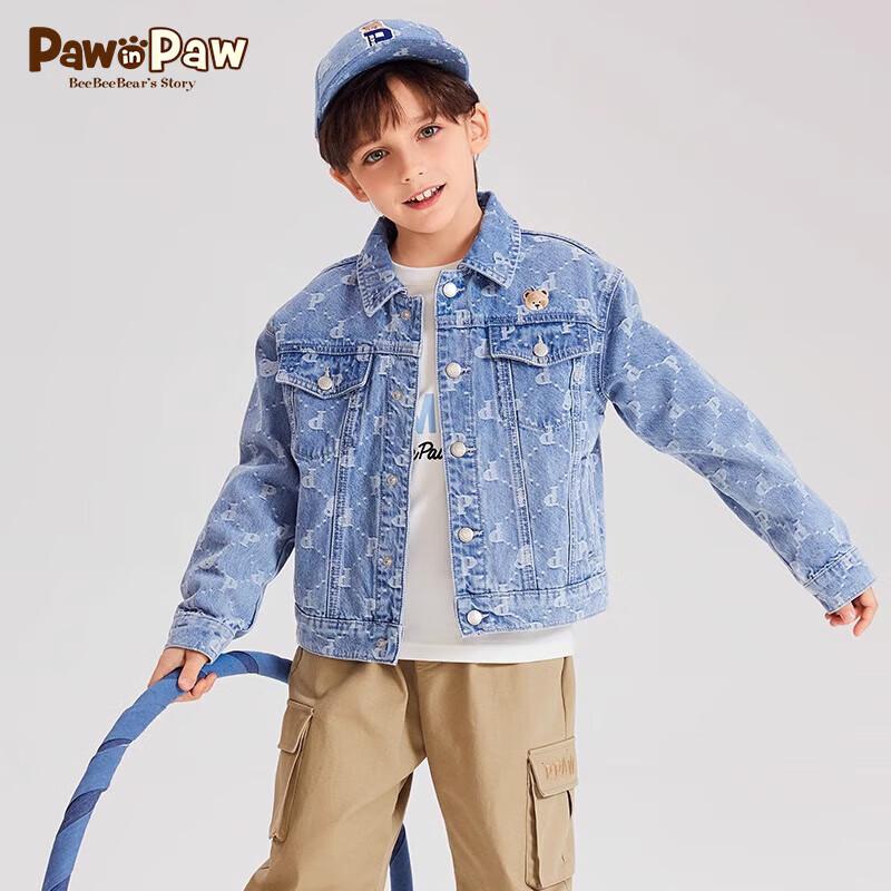 PawinPaw Boys' Cartoon Bear Vintage Print Denim Jacket