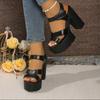 Sandali Estivi Nuova Moda Punta Tonda Vuoti a Fascia Singola con Velcro Taglia Grande Donna Tacco Alto Rotondi