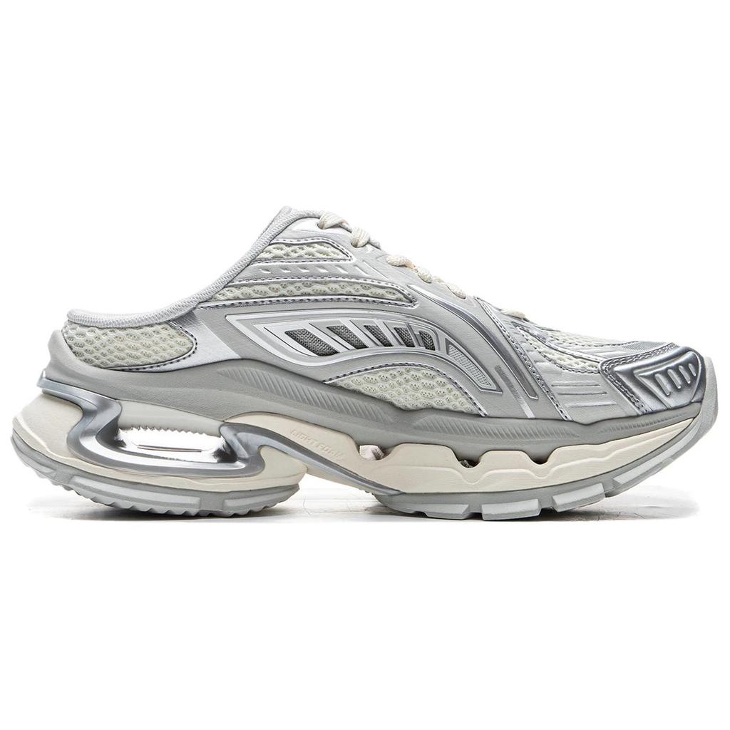 Li Ning Lijun BOW Mule Fashion Comfortable Trendy Versatile Closed-Toe Slippers Women Slippers Gray Beige Silver AZGU184-1