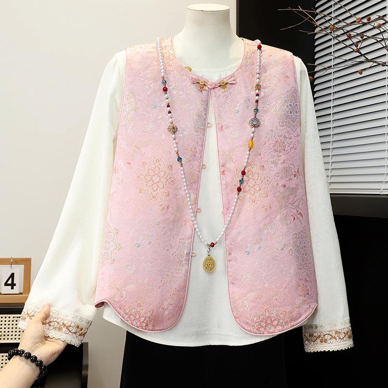 

Chinese Style Sleeveless Embroidered Vest for Middle-Aged and Elderly Women XL розовый