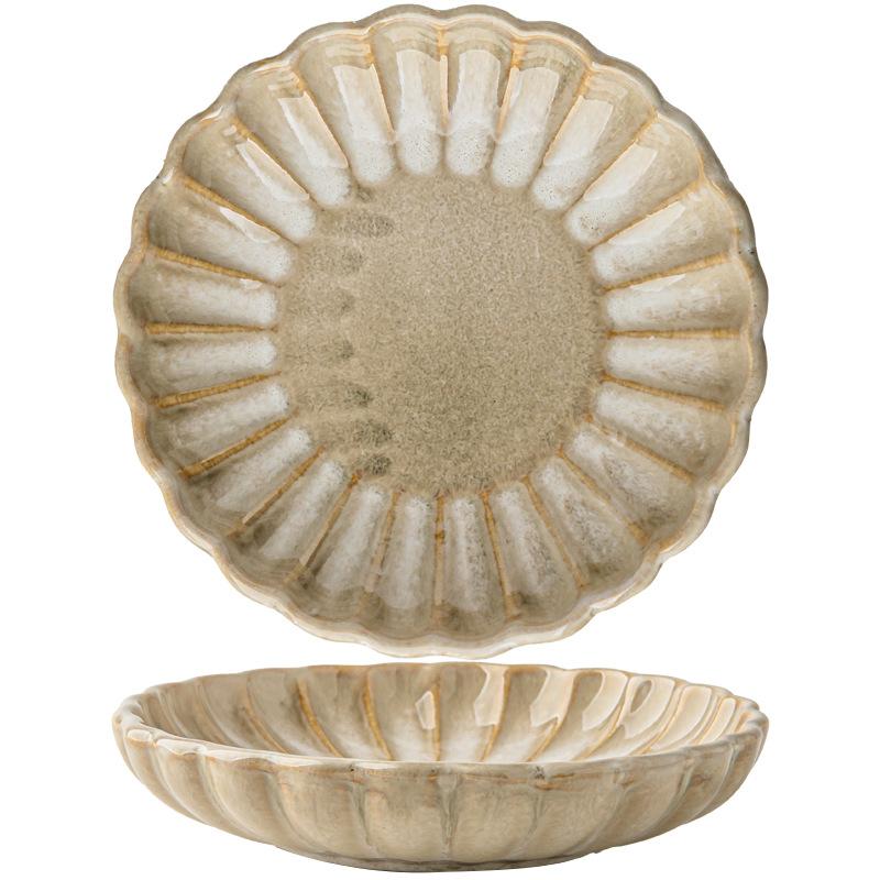 Fangchu Retro Petal Taste Plate Japanese Taste Plate Ceramic Small Plate Barbecue Dipping Saucer Export