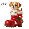 Small Resin Animal Figurines Christmas Puppy in Santa Boot Figurine, Cute Dog Holiday Tabletop Decor with Boots Figurine Bow Bell Holly, Festive Home