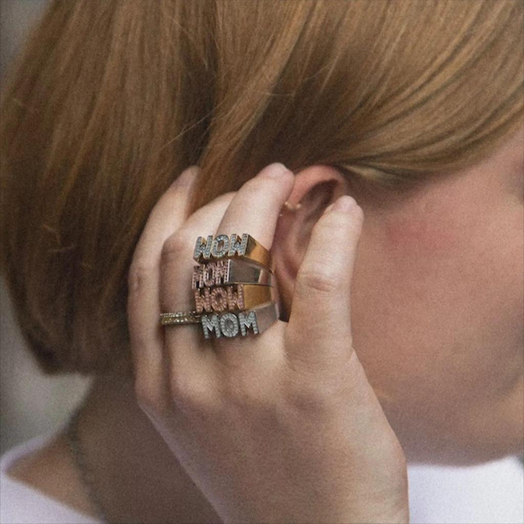MOM Cross Ring: Zirconia Letter Design, Full Diamond Style - Perfect Jewelry Gift for Mother's Day and Women.