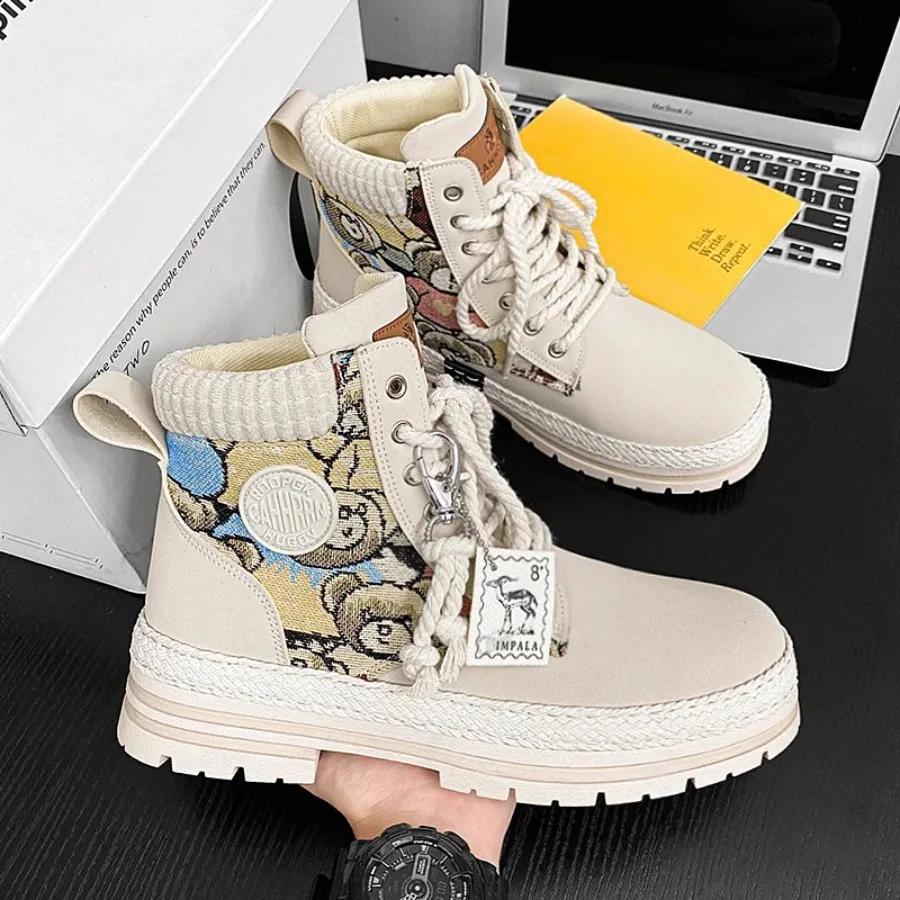 2025 High top casual sports shoes men's new thick sole breathable increase fashion casual vulcanized shoes men's naked boots