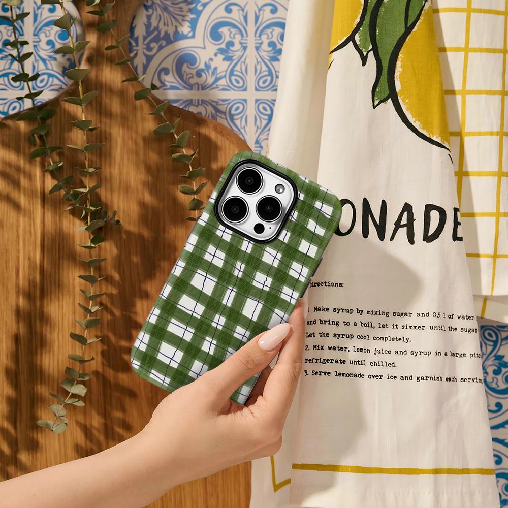 Rustic Green Plaid Phone Case for IPhone 17AIR 16E 16 15 14 13 12 11 17 Pro Max Plus Double-layer Back Cover