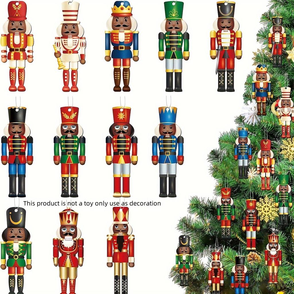 12 Stück Weihnachten Nussknacker Anhänger Weihnachtsbaum Nussknacker Anhänger Kreativer Holz Nussknacker Anhänger Weihnachtsdekorationen
