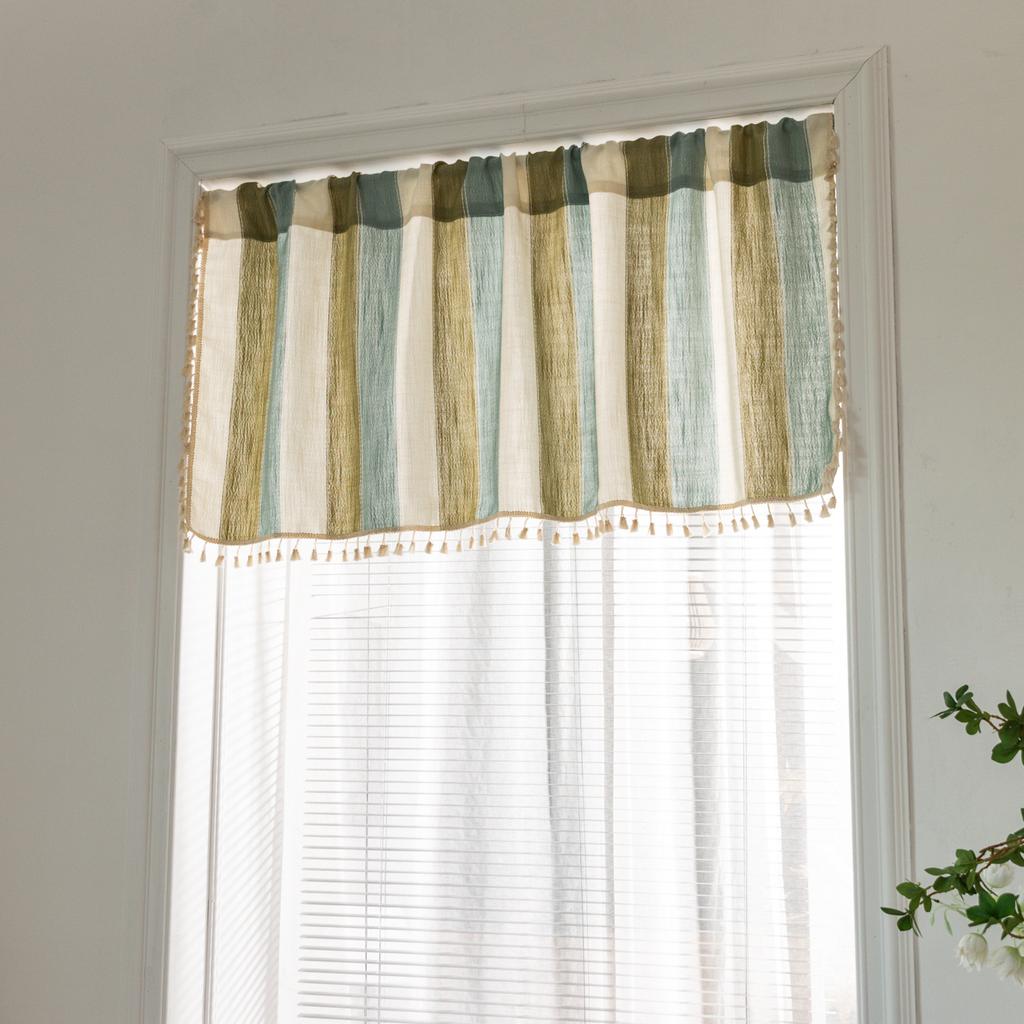 Short Curtain Gray Striped Cotton And Linen Half Curtain Half Curtain Window Curtain Coffee Curtain Small Window Curtain