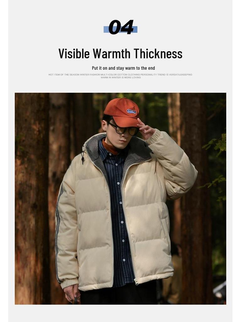 Men's 2025 American Style White Duck Down Striped Winter Jacket - New Style Plus Velvet Thickened Warm Casual Outerwear