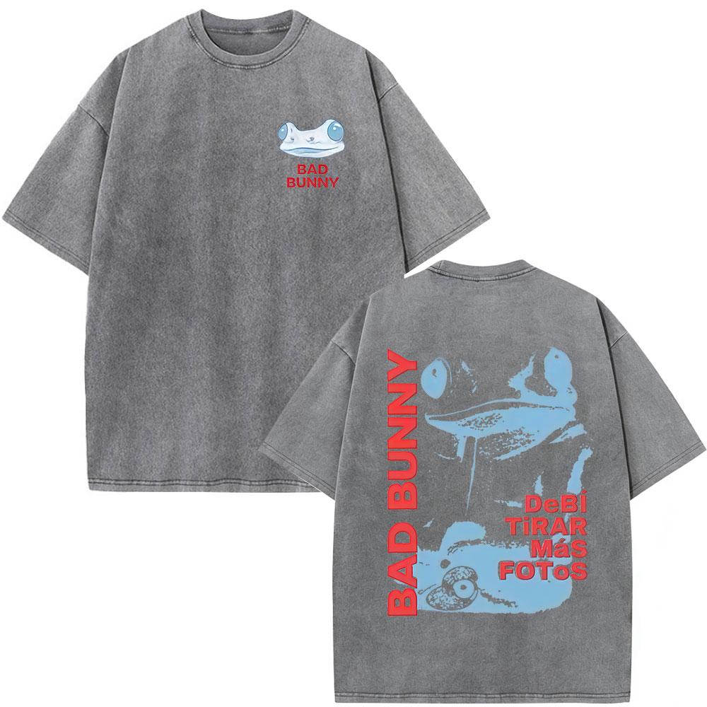 Vintage Washed Rapper Bad Bunny Debi Tirar Mas Fotos DTMF T Shirts Men Women Summer Clothing Fashion Hip Hop Tshirts Streetwear