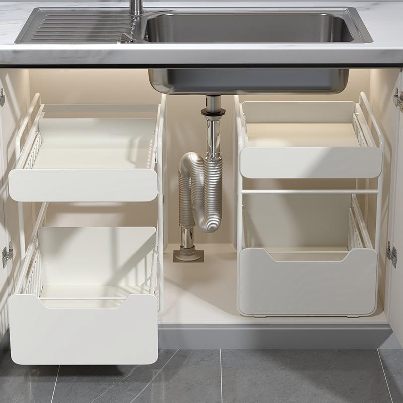 Under Sink 2 Layer Storage Racks Sliding Seasoning Bottle Holder Shelves Kitchen Pull-Out Type Dish Countertop Cabinet Organizer