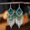 Fashion Vintage Bohemian Leaf Tassel Drop Dangle Earrings For Women Enamel Rhombus Geometric Beads Handmade Boho Earring Zircon
