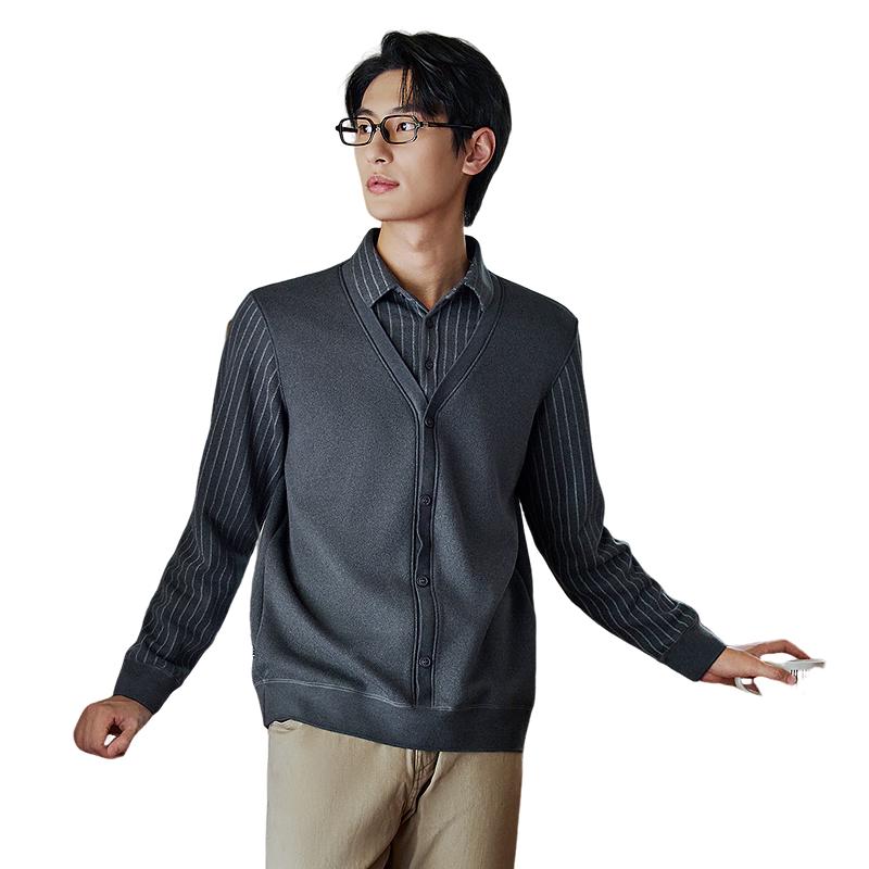 Hodo Men's Fleece-Lined Wool Blend Faux Two-Piece Cardigan