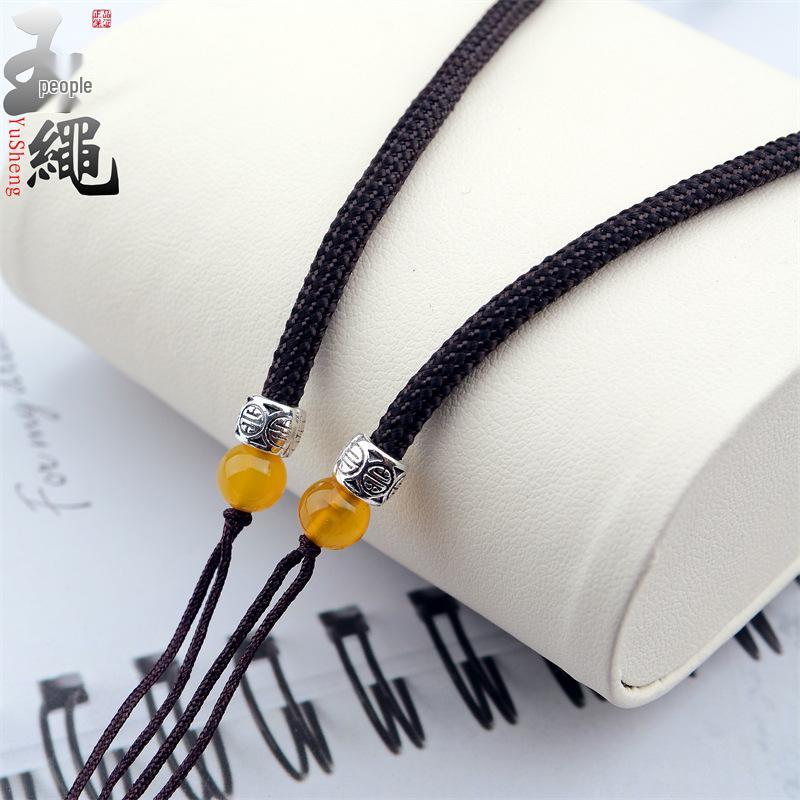 Tibetan Agate Barrel Bead Cross-Hole Pendant Lanyard Necklace with Braided Cord