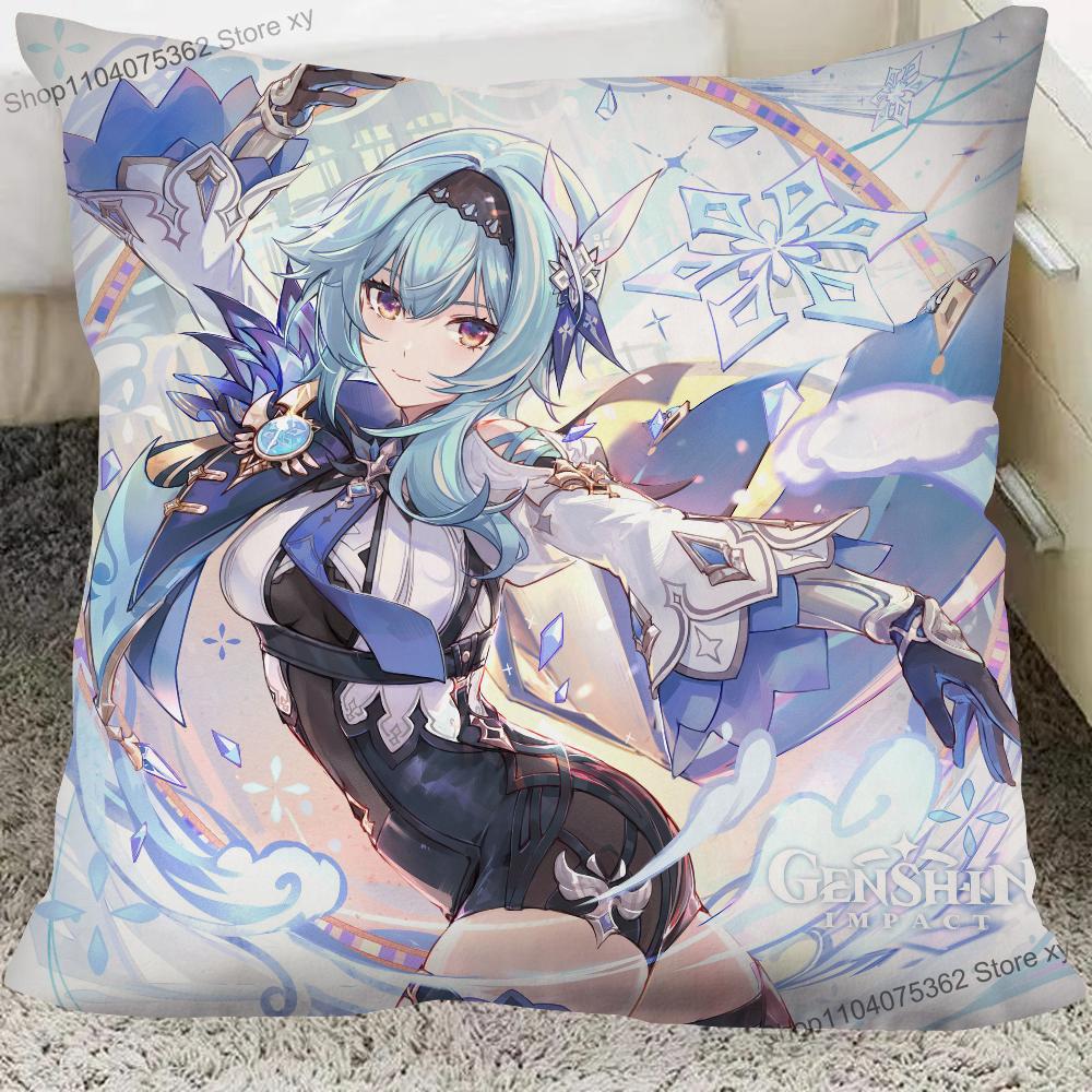 1Pc Game Anime Genshin Impact Eula Lawrence Pillow Case Square Pillow Cushion Cover Bedroom Sofa Room Decoration Casual